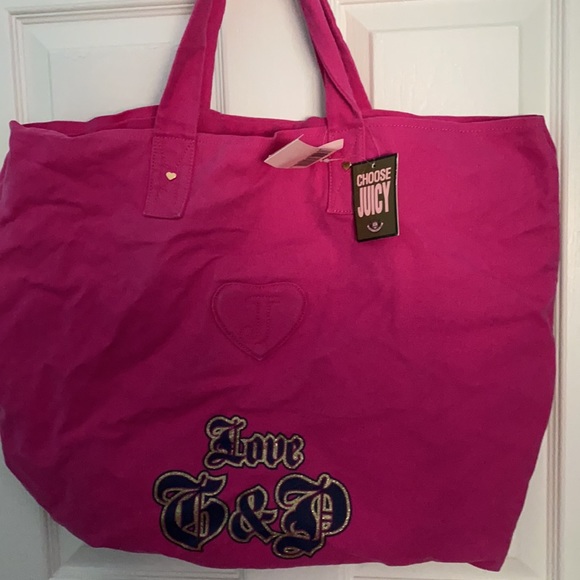 New Juicy Couture Vintage glitter tote bag large Pink gold - Picture 5 of 5